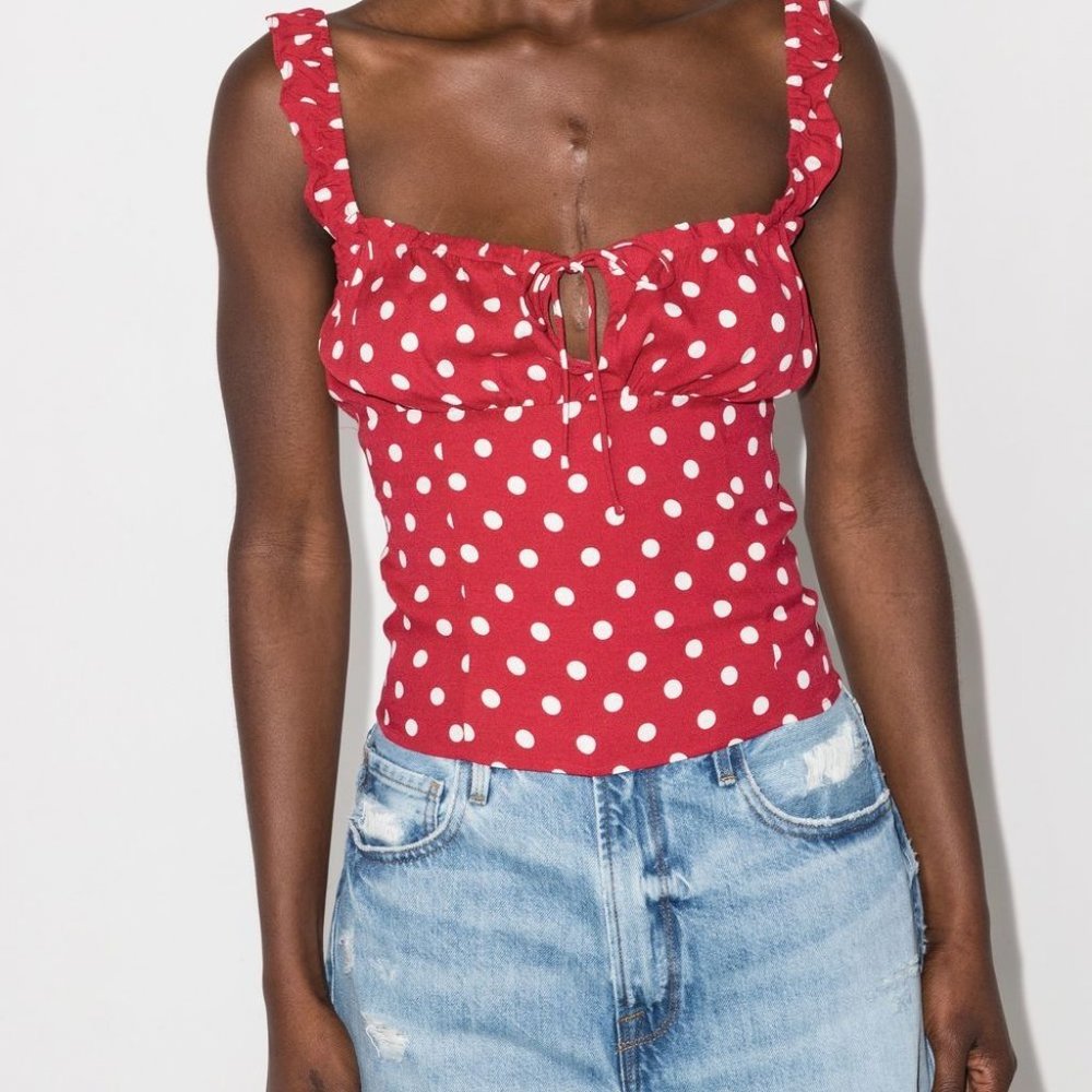 Red and white polkadot Reformation sleeveless top, Size 4